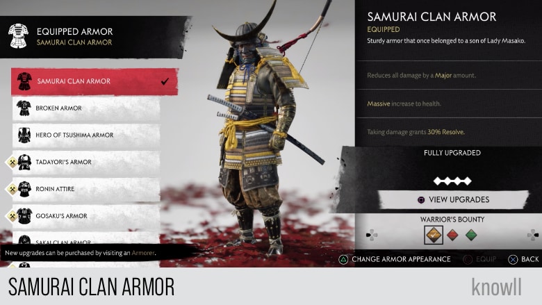 ghost of tsushima armor list